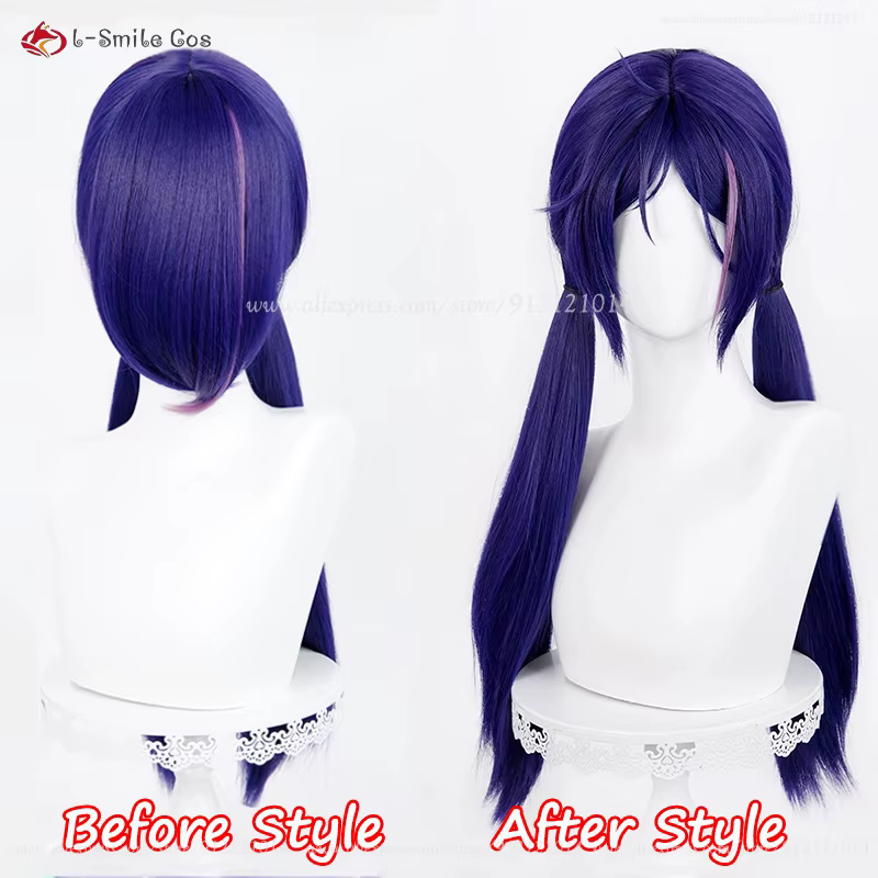 Jeu Mita fou Cosplay perruque 60 cm bleu violet mixte style queue de cheval perruques