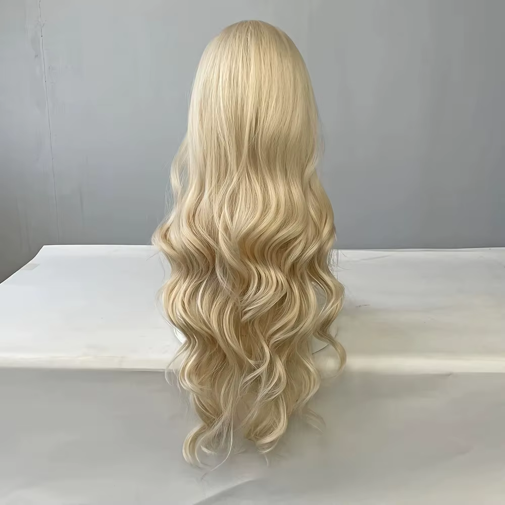 Perruque synthétique bouclée dorée pour cheveux longs bouclés pour fête