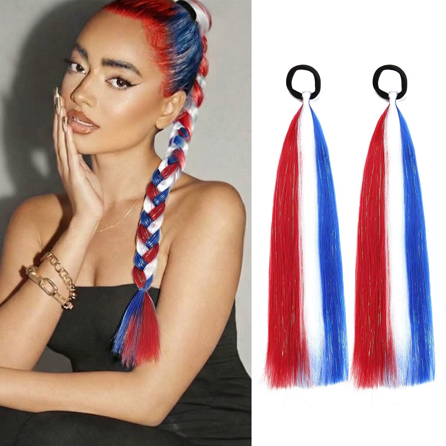Extensions de cheveux synthétiques en tinsel