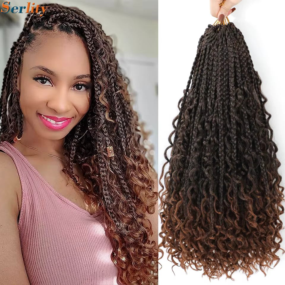 18 "Long Boho Tresses Extensions Déesse Trancas Boîte Tresses Crochet Cheveux Bohème Hippie Tresses Synthétique Crochet Tressage Cheveux