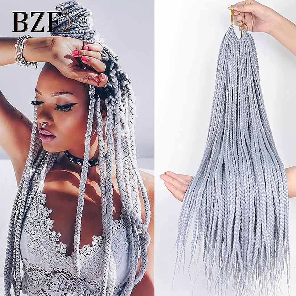 Extensions de Tresses Synthétiques Grises au Crochet pour Femme
