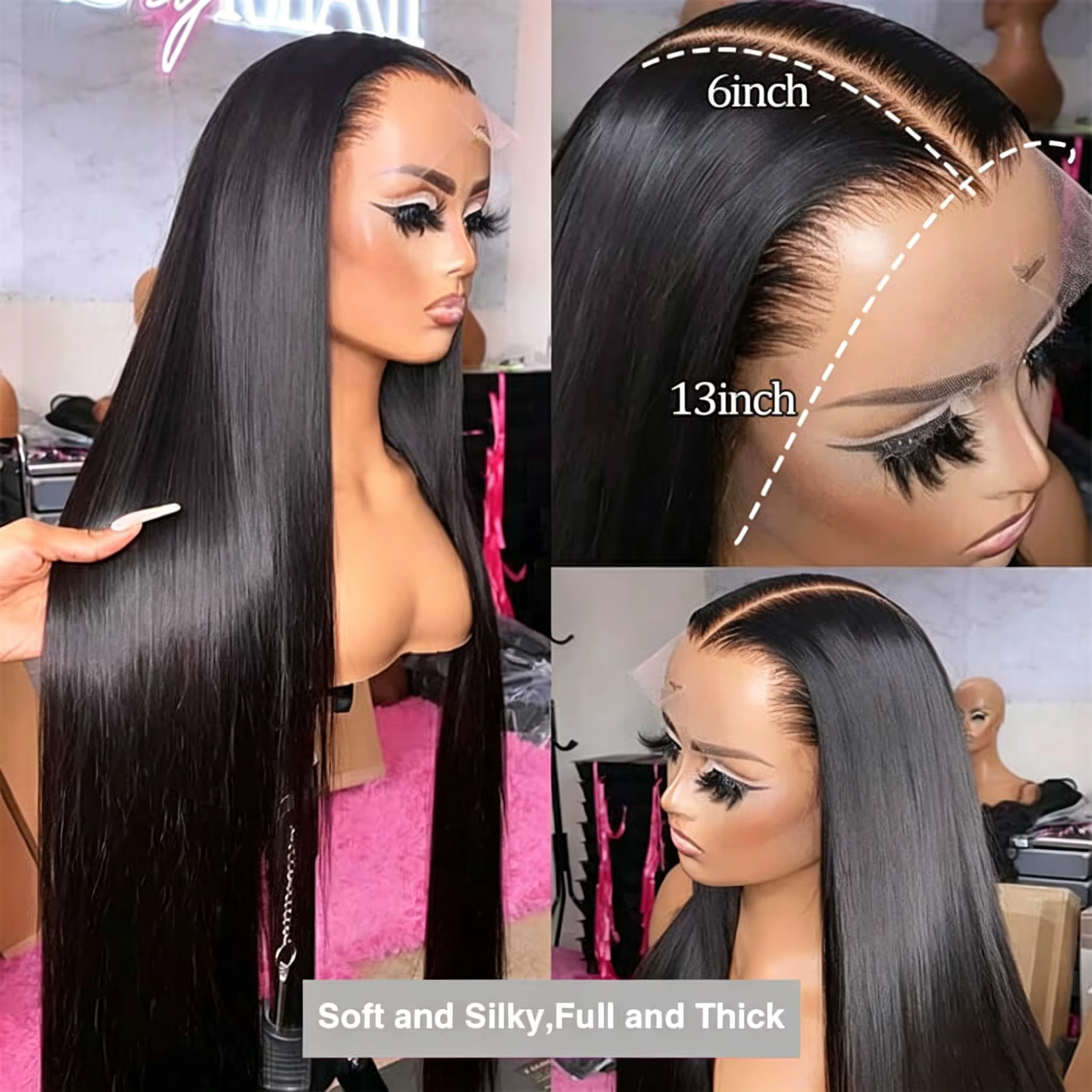 40 42 pouces perruques de cheveux humains droites 13x4 13x6 HD