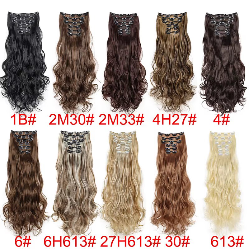 Extensions de cheveux synthétiques bouclés longs de 22 pouces
