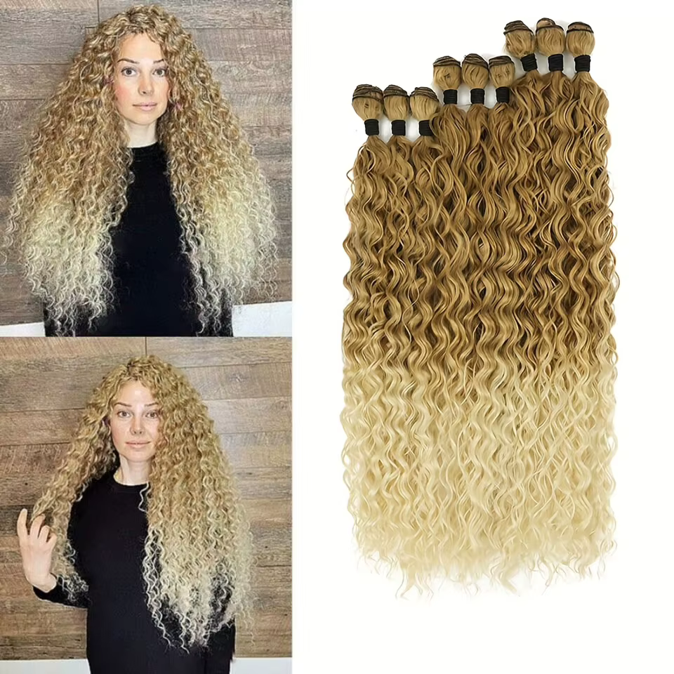 Extensions de cheveux synthétiques bouclés pour femmes, 9 pièces/ensemble, fibres capillaires longues résistantes à la chaleur, tissage pour femme