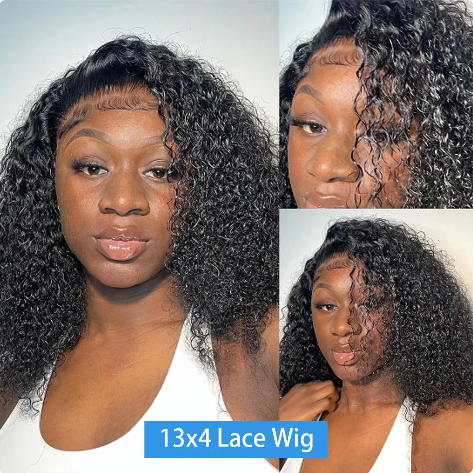 Perruques Courtes Bob Bouclées Brésiliennes 13x4 HD Lace Frontal