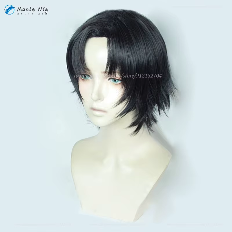 Perruque de Cosplay synthétique noire de 30cm
