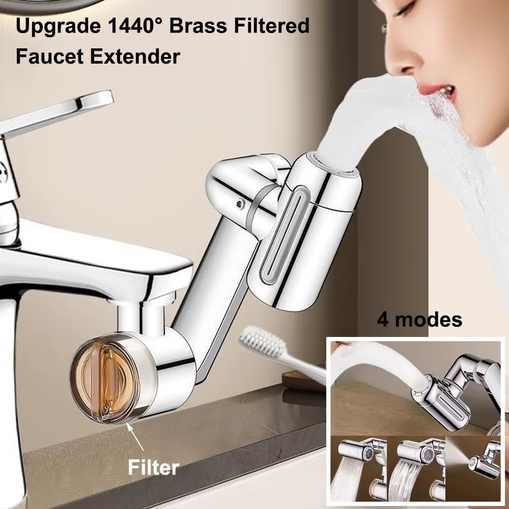 Prolongateur de robinet de cuisine en laiton avec filtre à eau, 4 modes réglables, anti-éclaboussures, 1440 ° Aérateur de robinet pivotant rotatif, rallonge de robinet