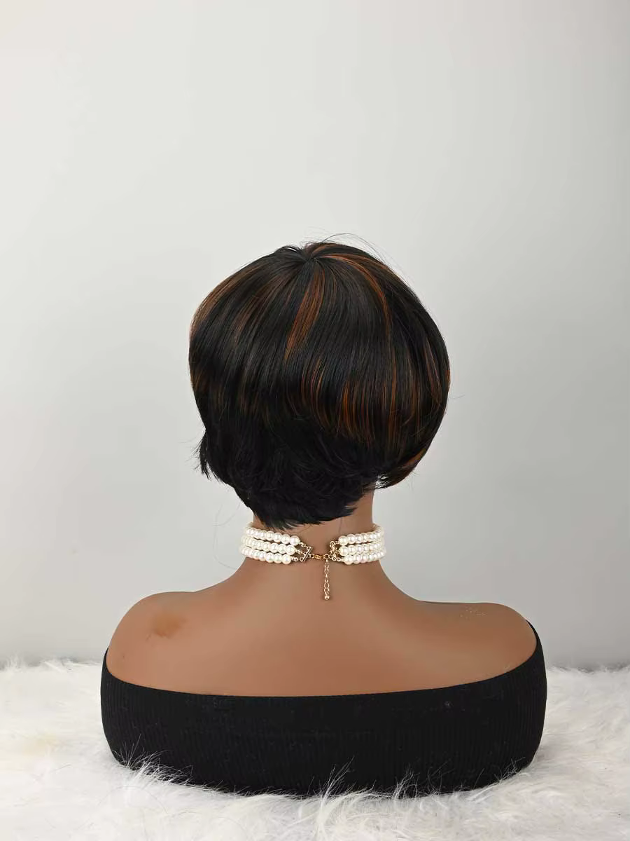 Perruque courte de style pixie pour femmes, perruque pixie sans colle, entièrement fabriquée à la machine, facile à porter, prête à l'emploi, perruques synthétiques