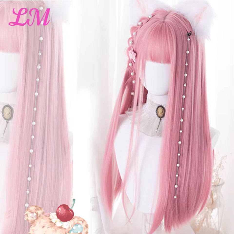 LM – perruque de Cosplay synthétique lisse avec frange