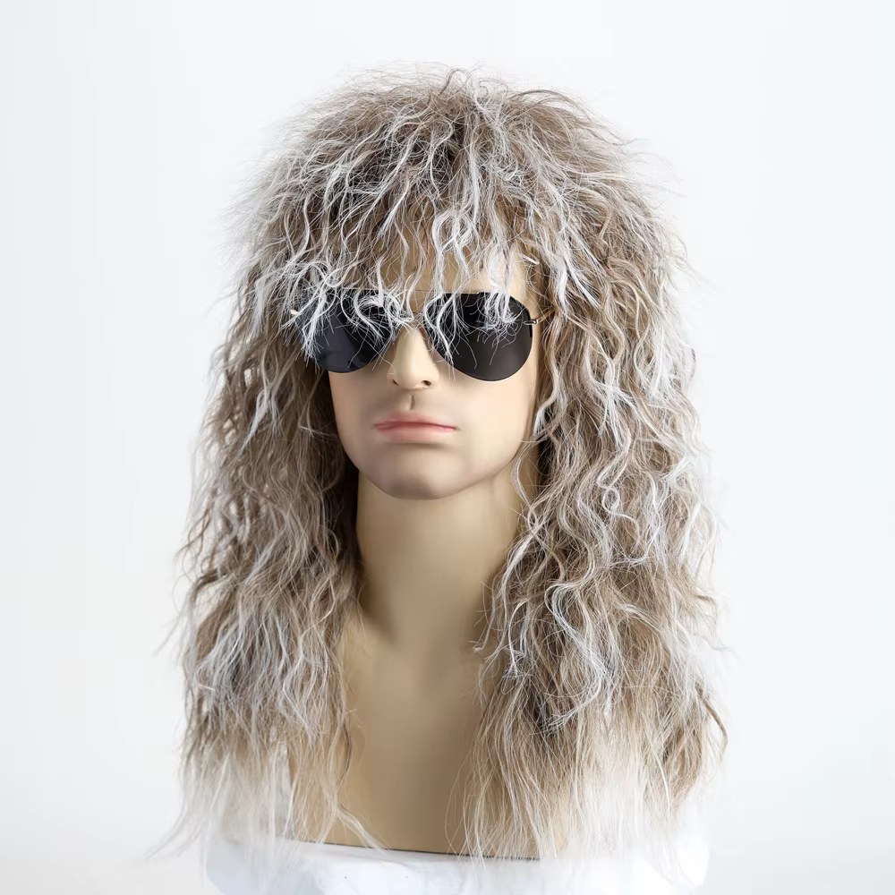 Perruque synthétique Rockstar des années 70 et 80 pour hommes
