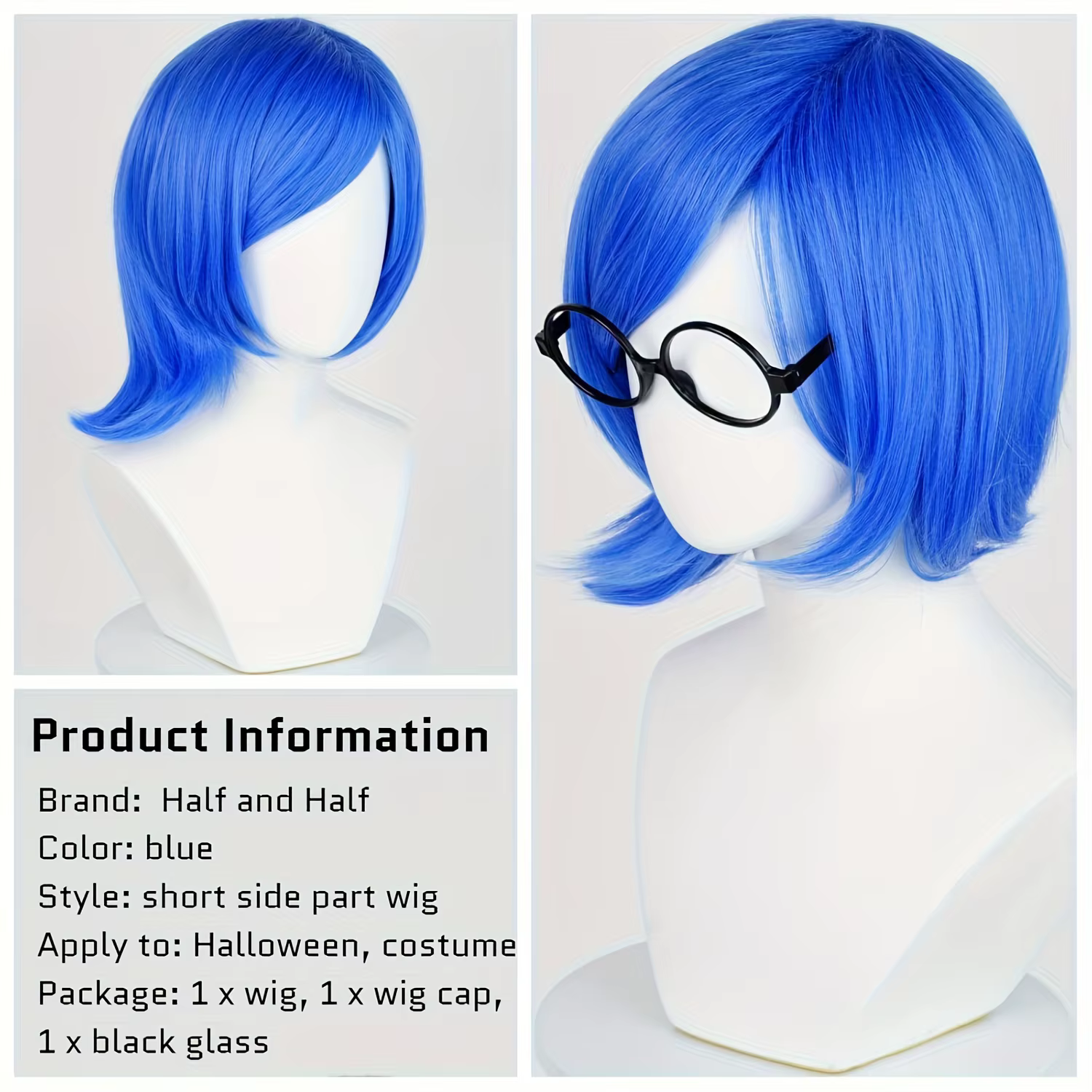 Perruques de tristesse bleues avec montures de lunettes noires