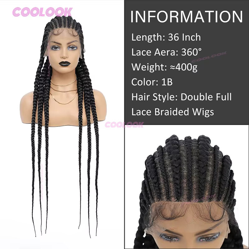 Perruque synthétique tressée style cornrow