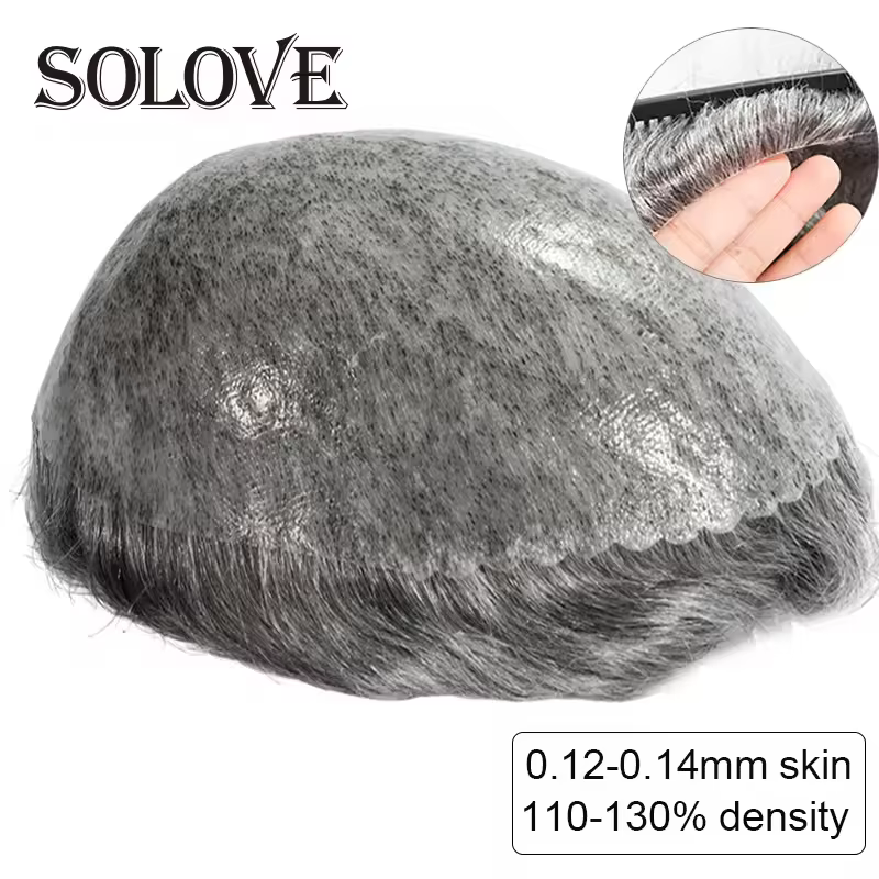 Toupet cheveux humains hommes 0.12-0.014mm peau avec noeuds