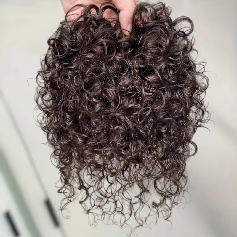13x14CM cheveux humains bouclés Topper avec frange sans couture moelleux court