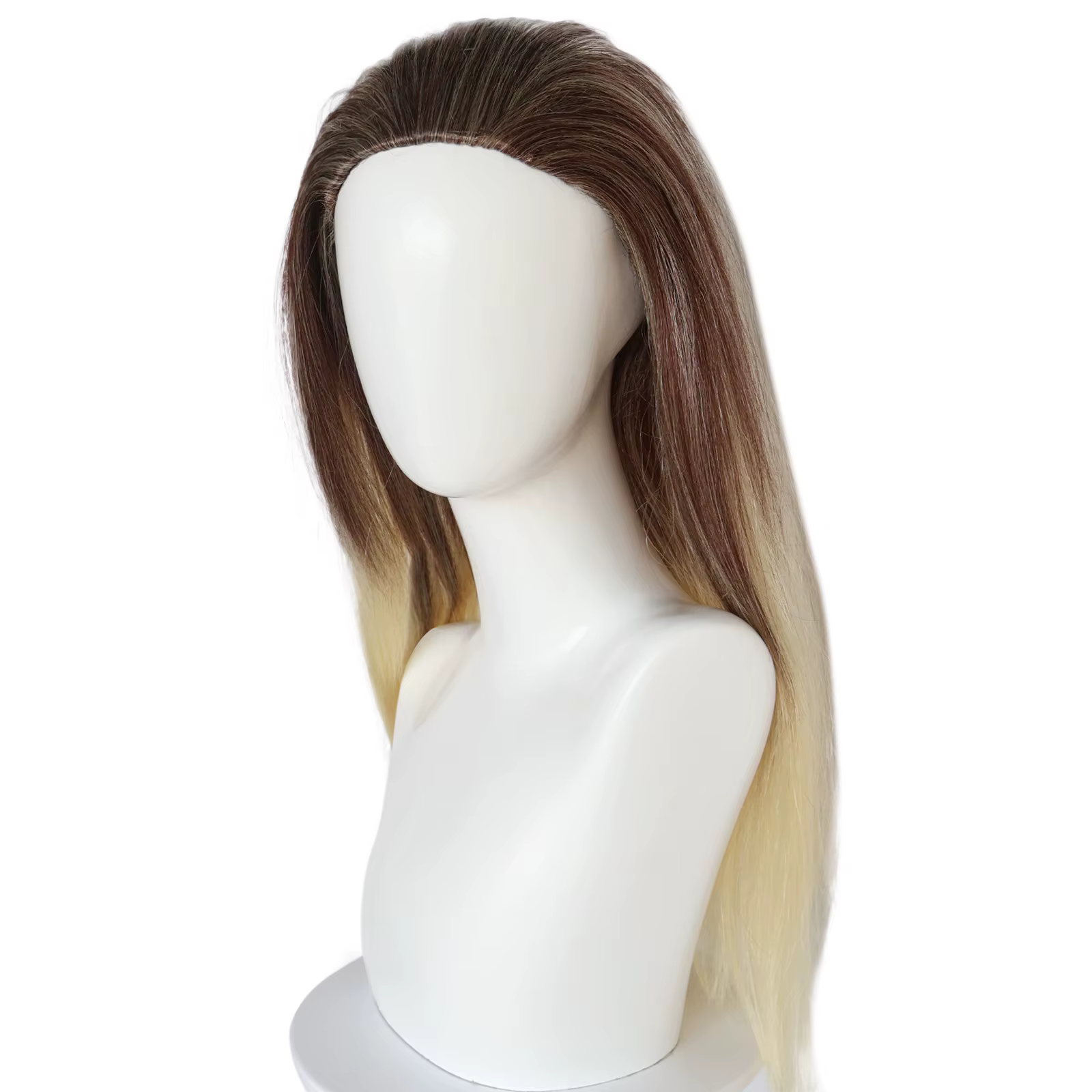 Perruque longue et droite ombrée brun-blond