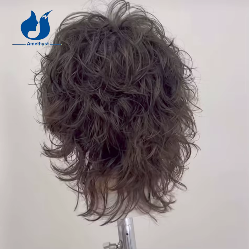 Améthyste lâche bouclés brésilien Remy perruque de cheveux humains pour hommes 13X6 dentelle avant