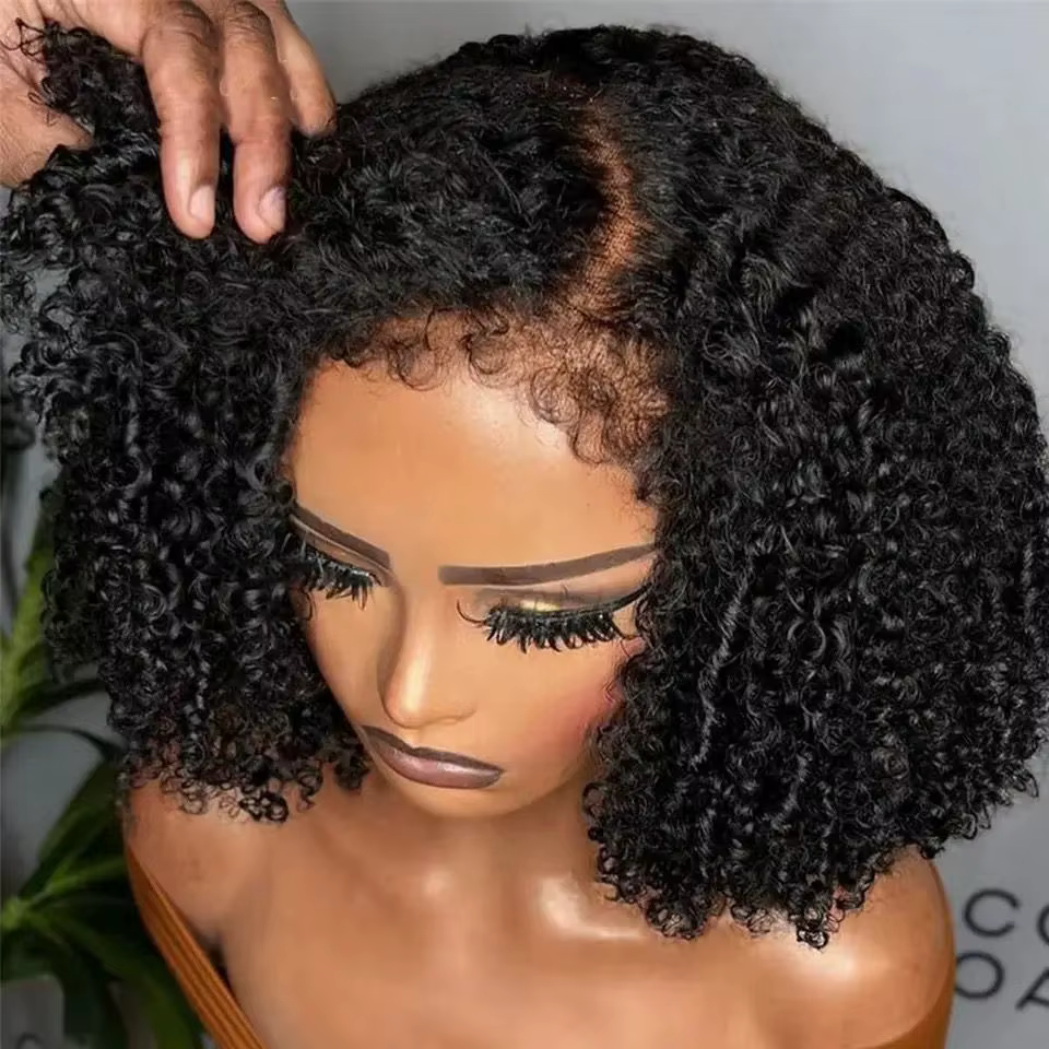 Perruque Lace Frontal Wig synthétique bouclée et crépue