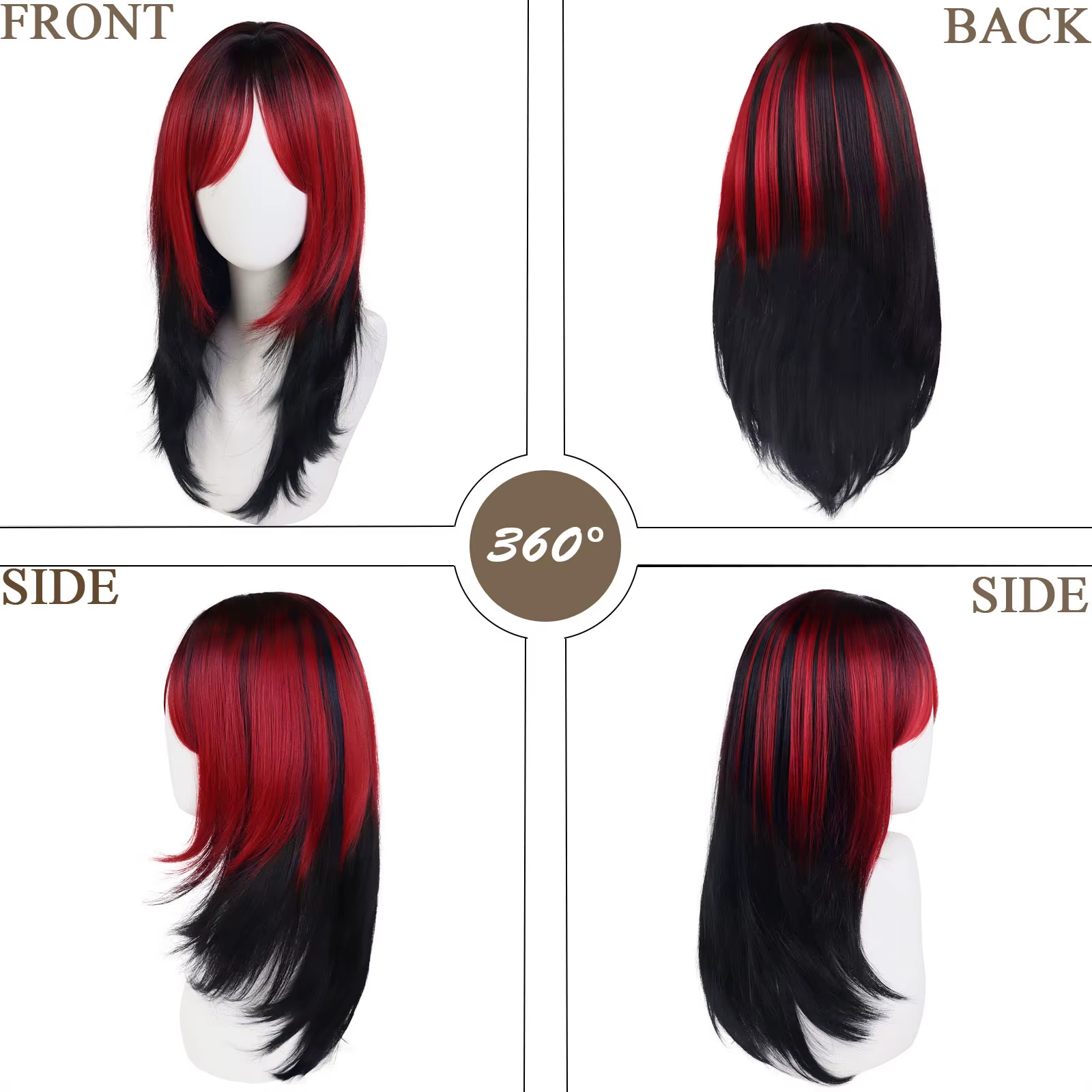 Perruques rouges et noires pour femmes