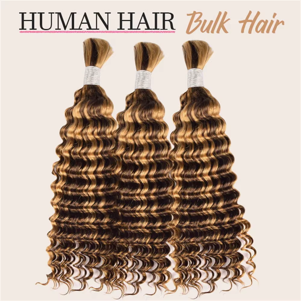 Cheveux humains à tresser style bohème 4/27, ondulés profonds, en vrac, sans trame, extensions de cheveux bouclés pour tresses bohèmes