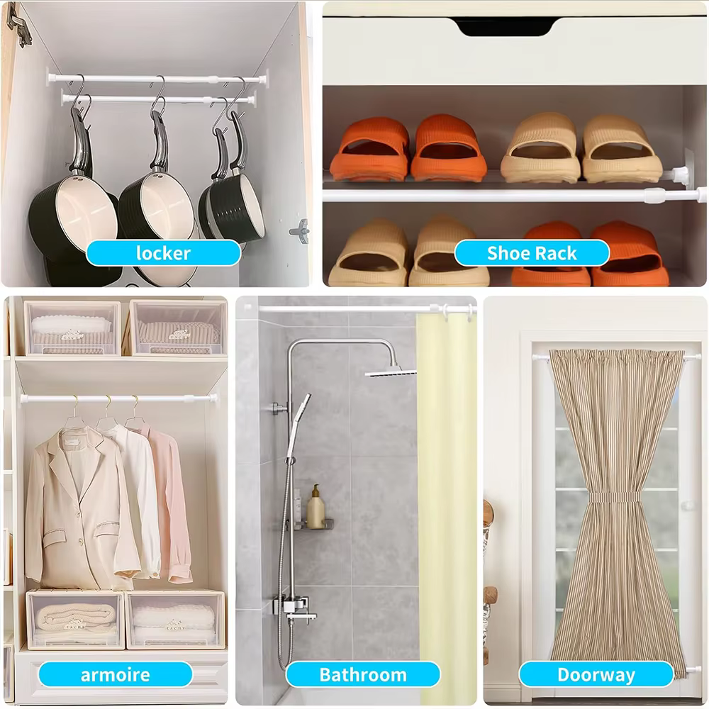 Lot de 3 tringles à rideaux réglables à tension par ressort, extensibles, pour l'organisation de la maison, des fenêtres, des placards et des armoires