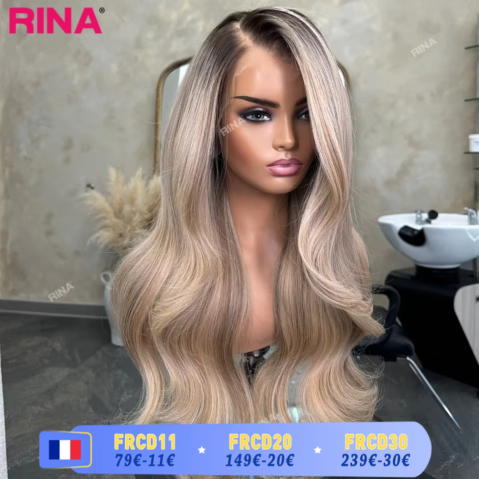 Highlights gris or 180 densité 13x6 dentelle perruque frontale pré - chanceux cheveux brésiliens