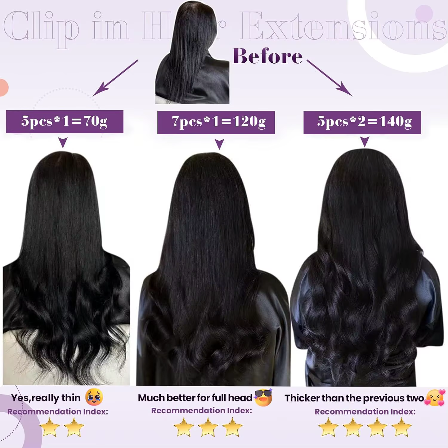 LaaTyo-Extensions de cheveux brésiliens Remy à clip