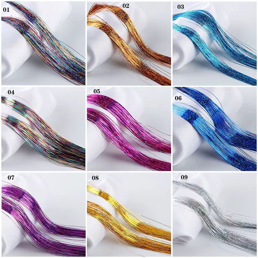 100 brins filles Streak Clubbing brillant Extension de cheveux Bling soie