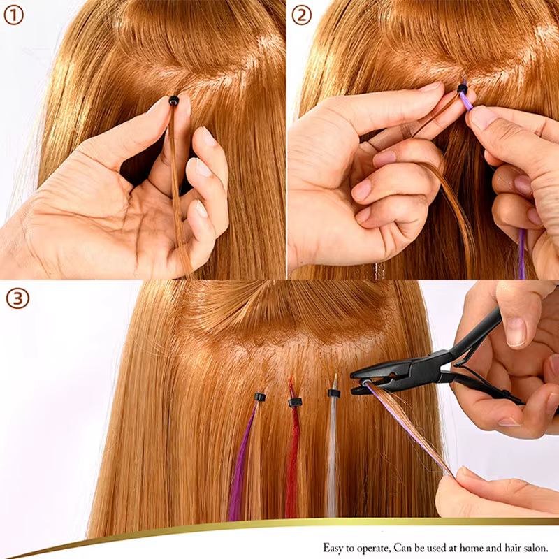 Pince professionnelle pour extensions de cheveux, pince d'application de trame, Micro perles à maillons, pince plus proche