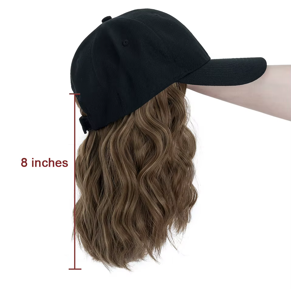 Benehair chapeau perruque pour femmes 8 pouces vague casquette de baseball