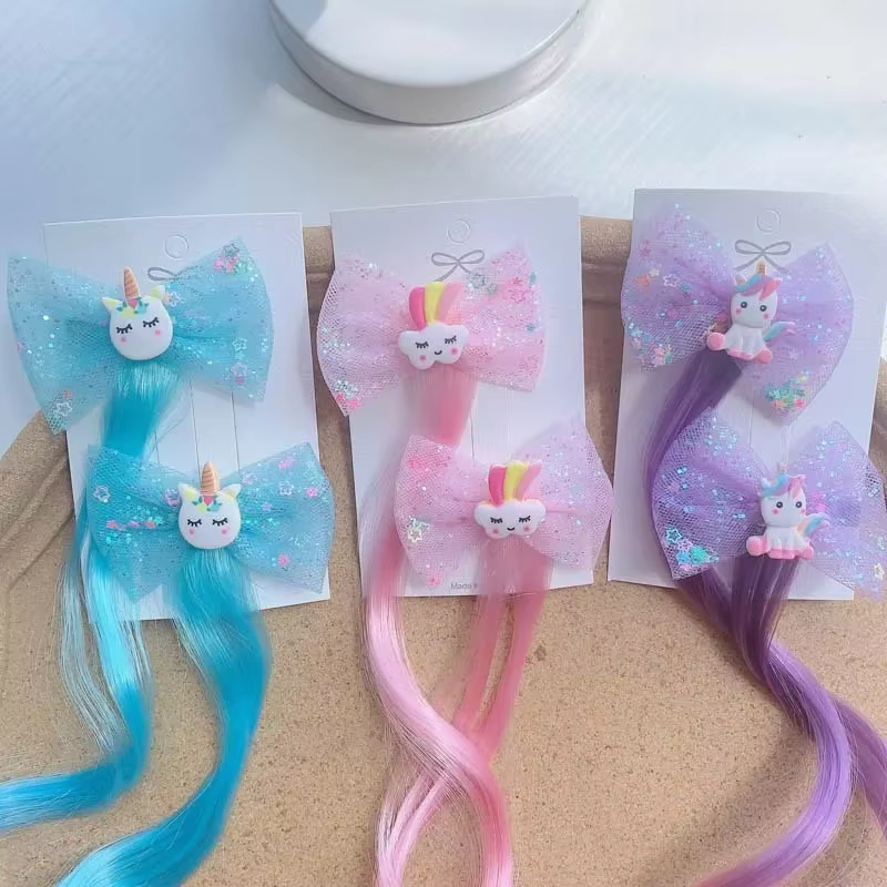 2 pièces nouvelle belle princesse arc-en-ciel licorne perruque filles épingles à cheveux chapeaux pour enfants pinces