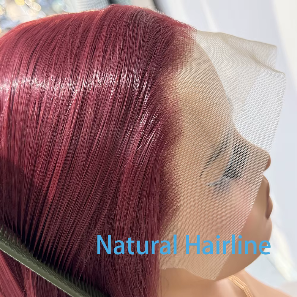 Perruque Synthétique Lisse Rouge Vin pour Femme