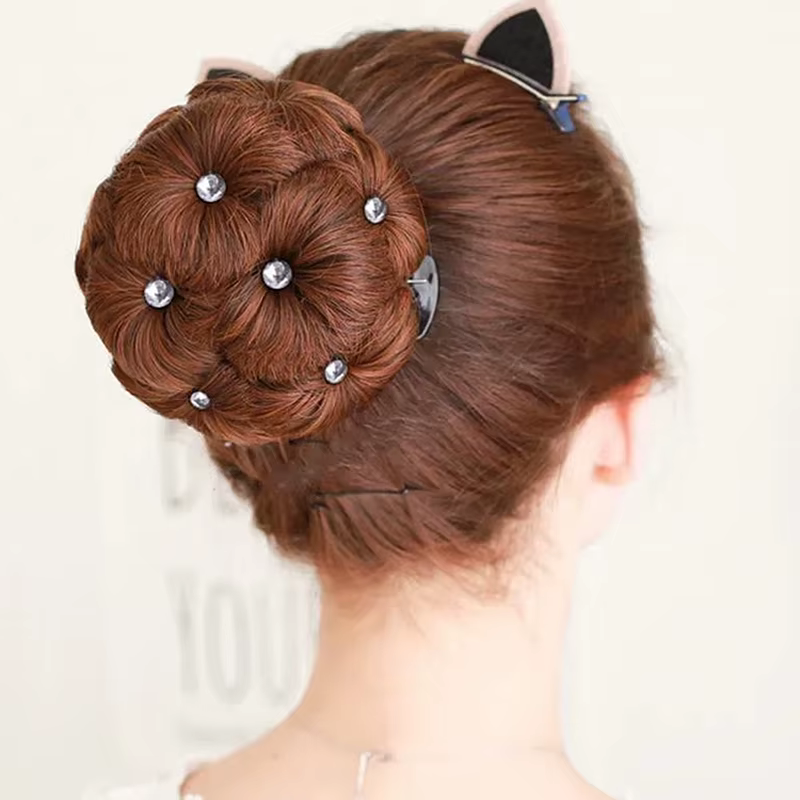 Chignon synthétique avec strass colorés et brillants pour femme