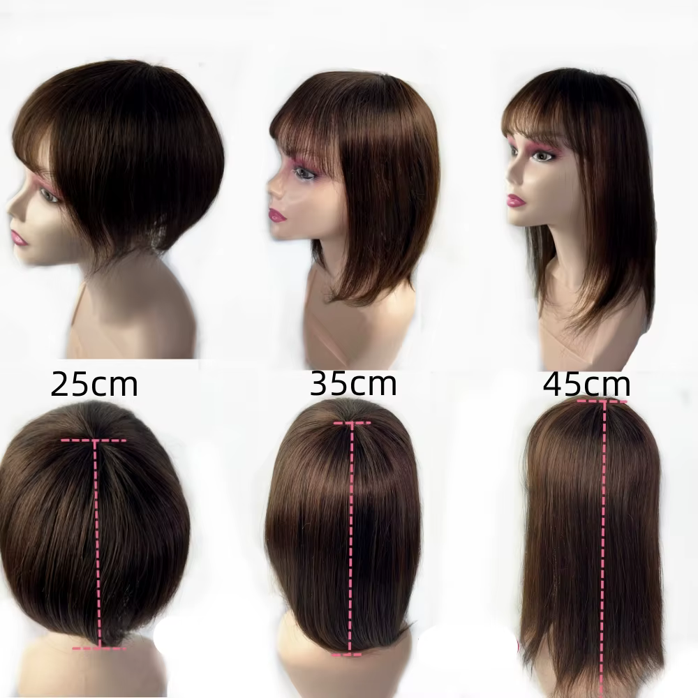 Clip en cheveux humains Topper avec frange Extensions