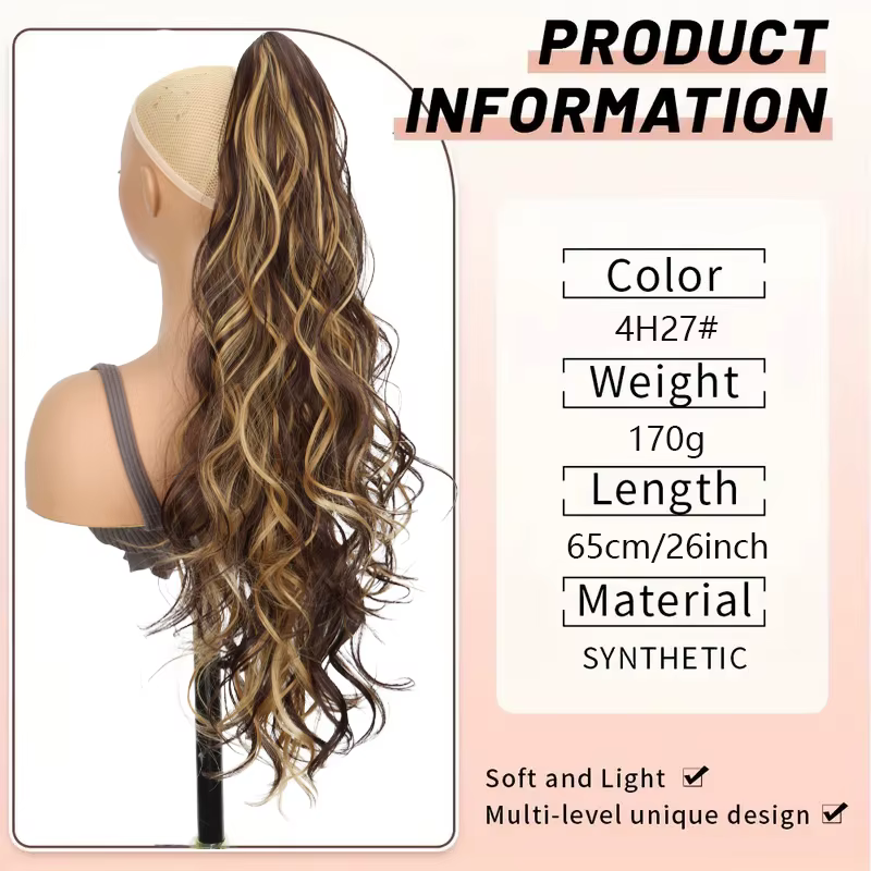 Perruque queue de cheval synthétique pour femmes, longue et bouclée, avec cordon de serrage, Extensions capillaires à clipser pour ajouter du Volume et du Style