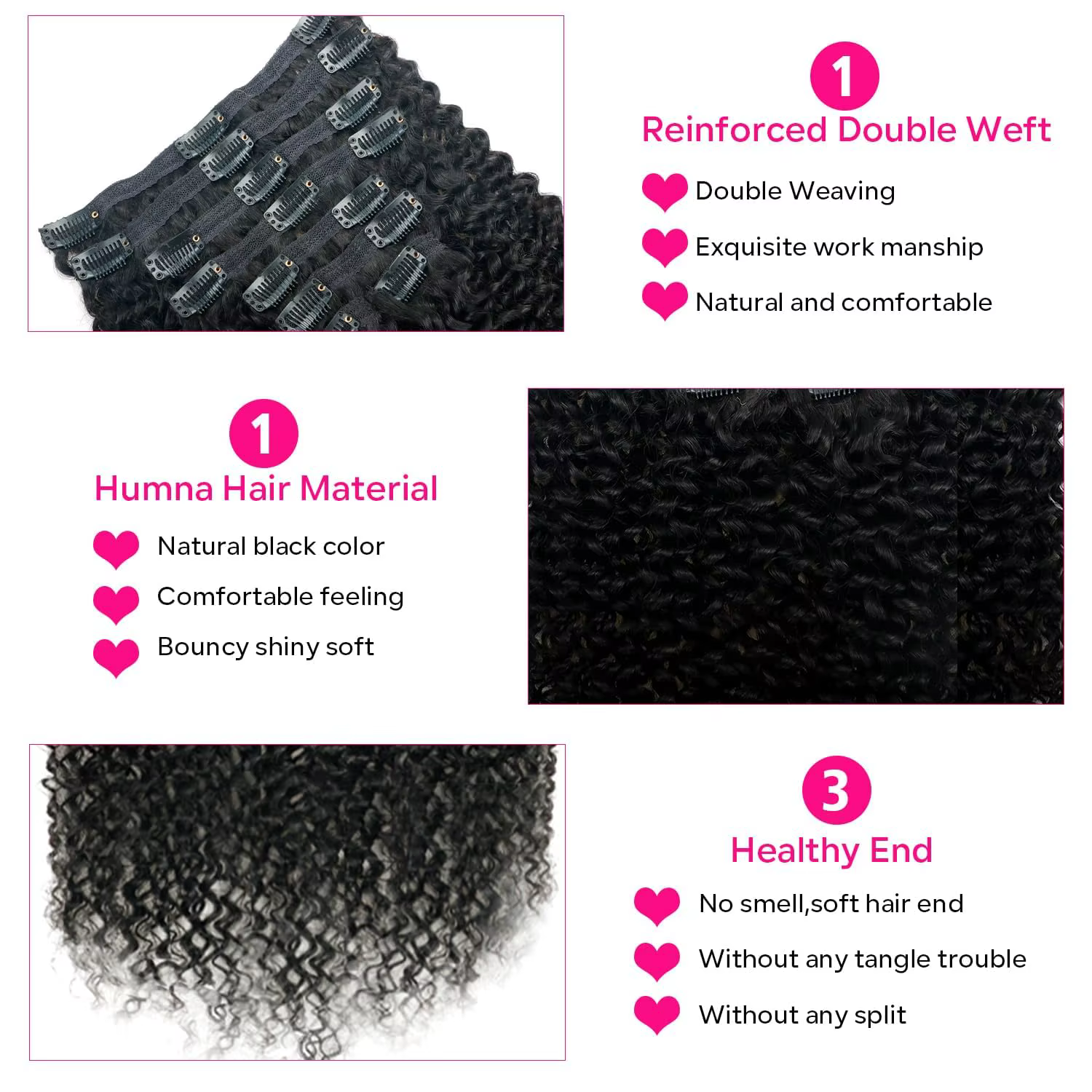 Extensions de cheveux bouclés à clipser pour femmes