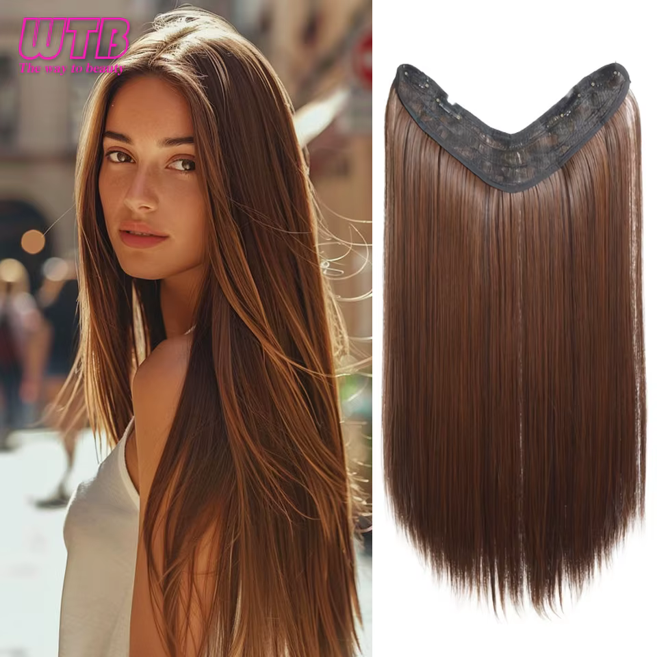 Extensions de cheveux synthétiques à 4 clips pour femmes