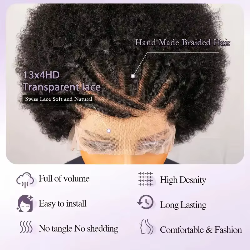 13x4 court Afro crépus bouclés Bob dentelle avant tressé perruques pour les femmes noires