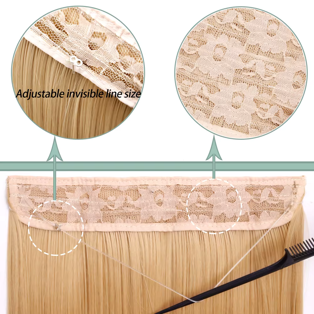 Pas de Clips Extension de cheveux naturels synthétiques artificiels postiche longue droite Blonde noir couleur mixte