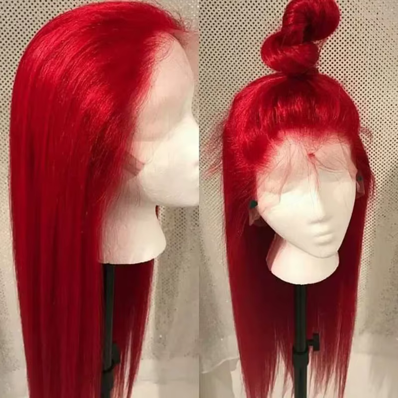 Perruque Lace Front Wig synthétique lisse et longue en soie rouge