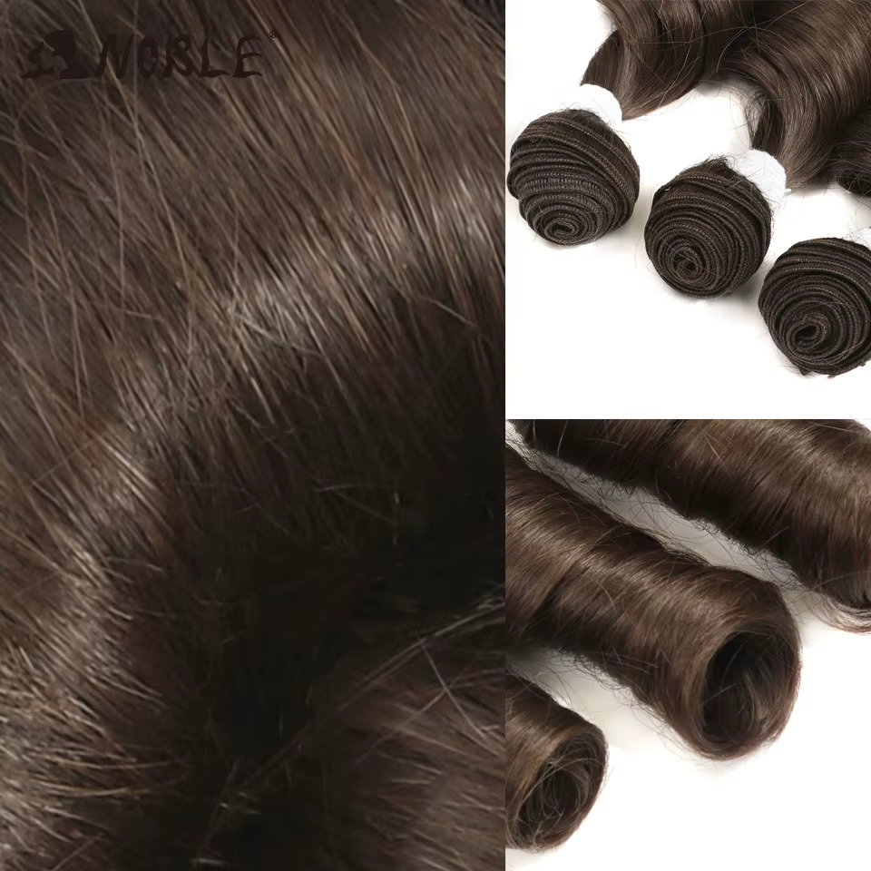 Extensions de cheveux synthétiques ondulés châtain foncé de 10-12 pouces