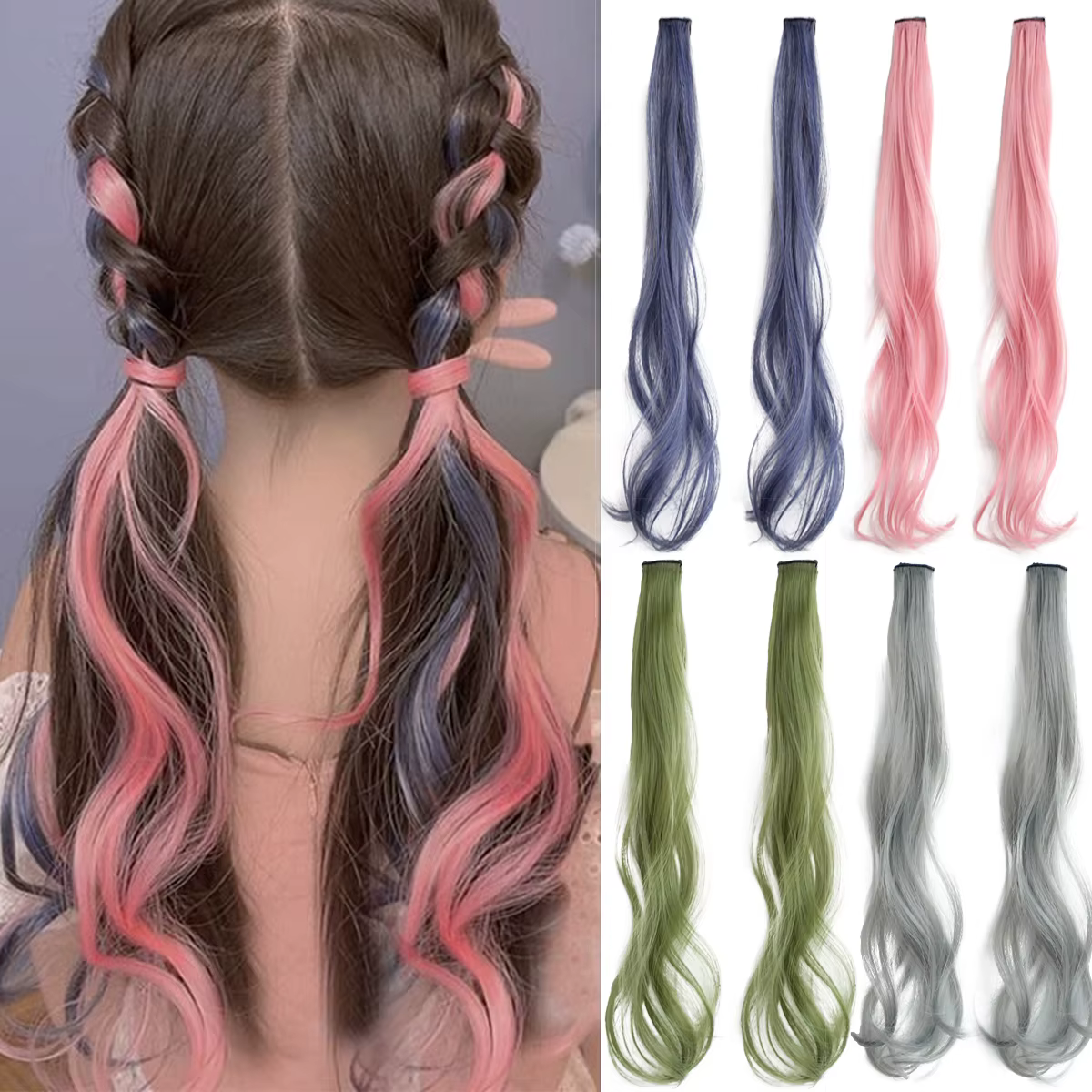 Perruque synthétique colorée à mèches bouclées pour femme