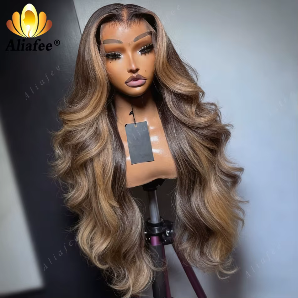 Perruque Cheveux Humains 12A Ondulée Châtain Cendré Blond Clair avec Racines Foncées