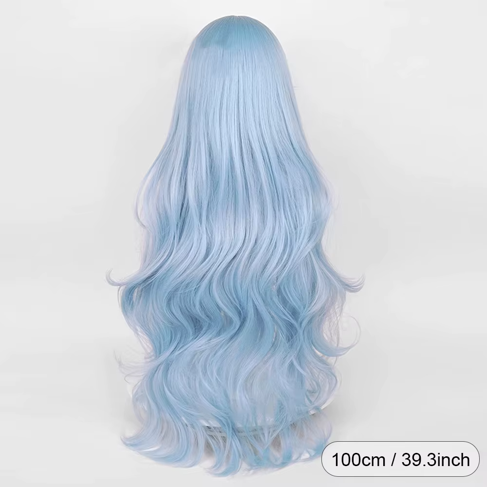 Perruque synthétique longue ondulée bleue pour femmes