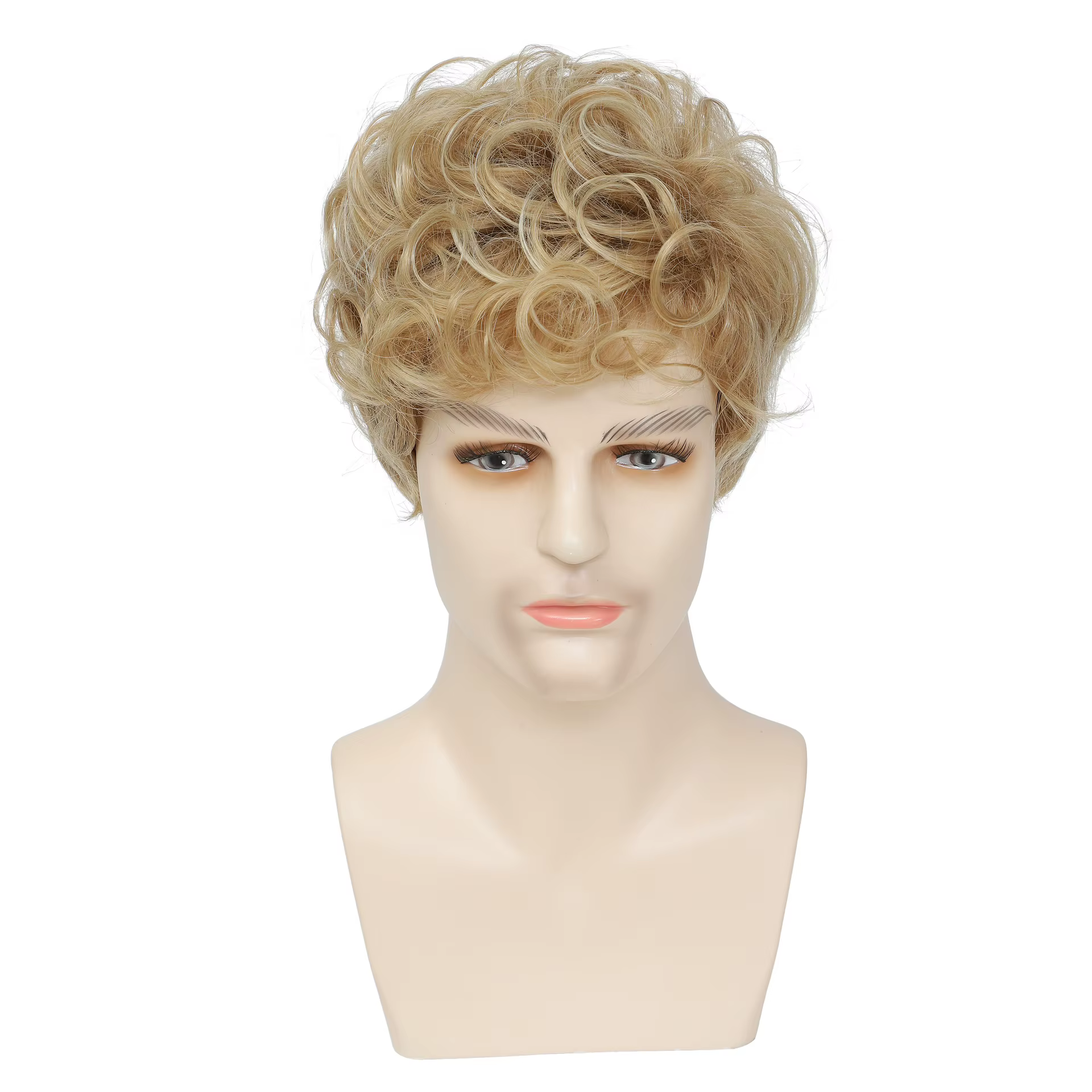 Perruque synthétique courte bouclée Blonde pour hommes