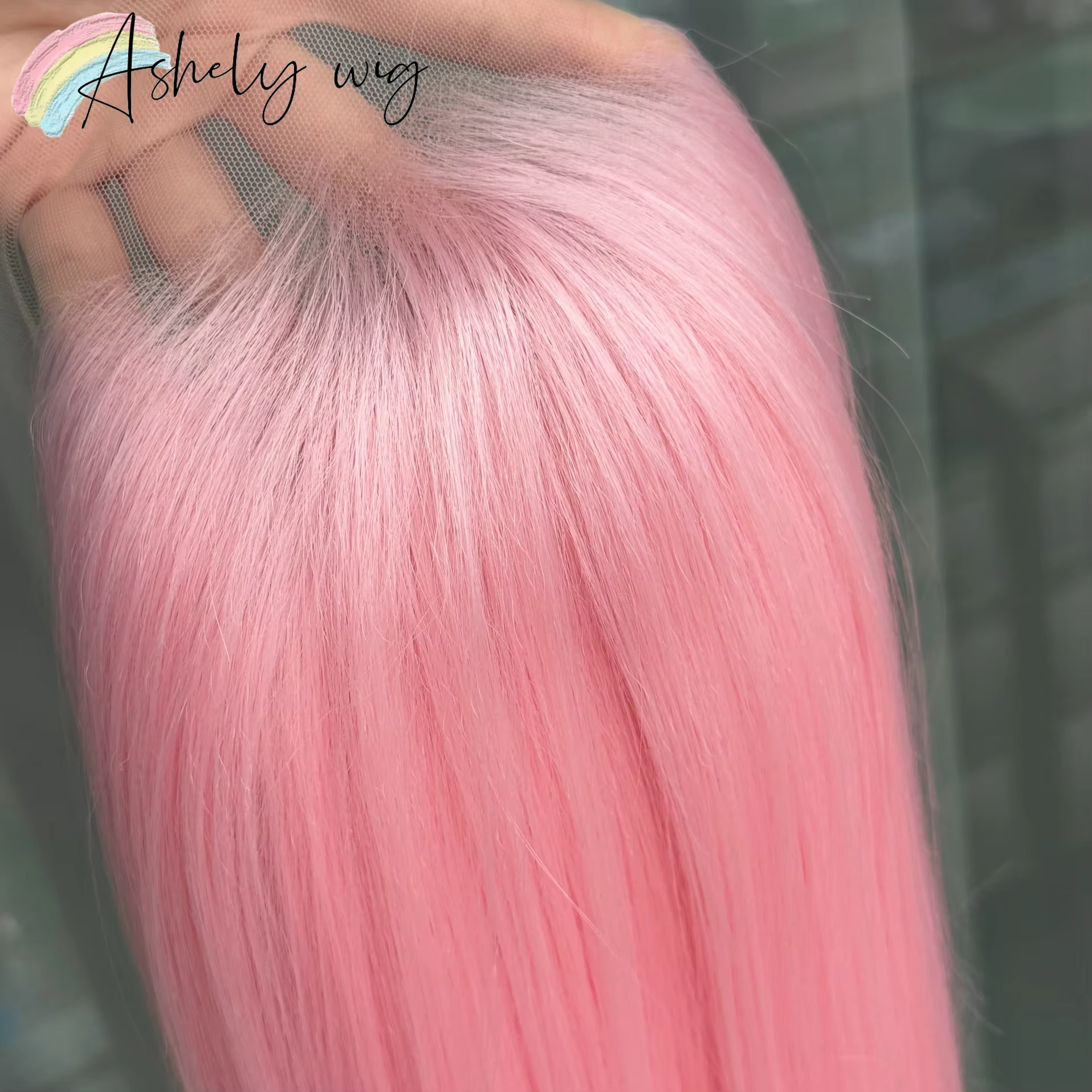 Perruque Lace Front Wig synthétique rose clair 13x4