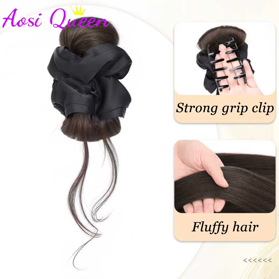 AOSIQUEEN Chignon synthétique en satin avec pince à cheveux