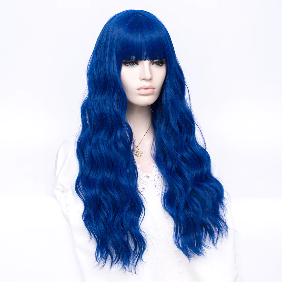 MSIWIGS – perruque synthétique longue ondulée bleue Lolita pour femmes