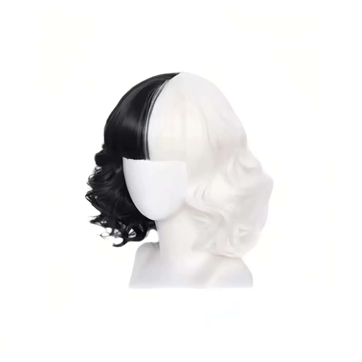 Perruque synthétique courte bouclée Cruella noire et blanche pour femmes