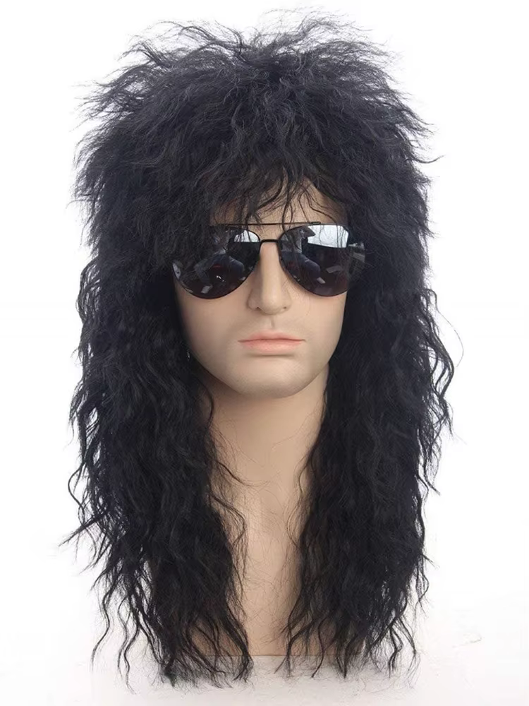 Perruque Rockstar blonde Punk pour hommes, perruque longue et moelleuse pour fête d'halloween, perruque synthétique de mulet, accessoires de Cosplay Rock, années 70 et 80