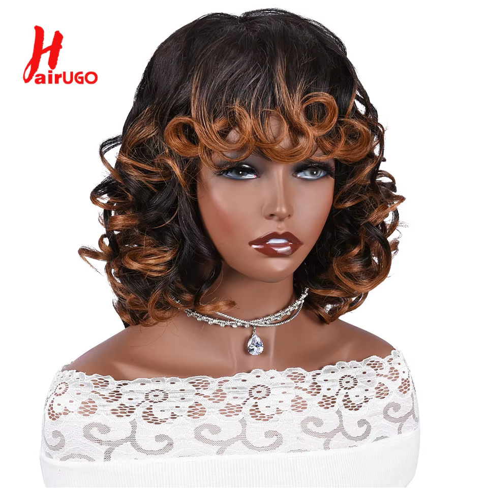 HairUGo-Perruques de cheveux humains bouclés sans colle pour femmes